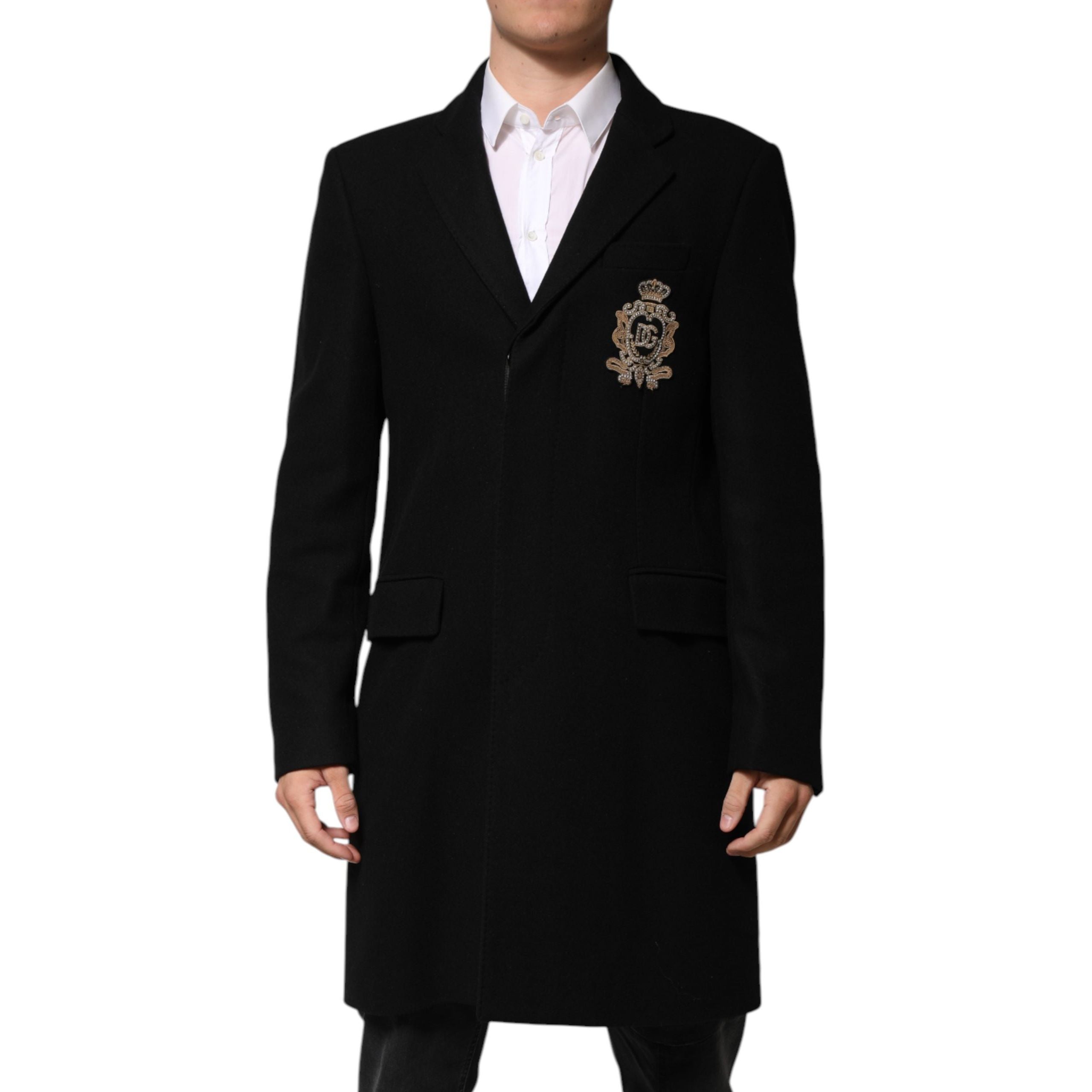 Dolce & Gabbana Black Heraldic Patch Single Breasted Blazer Jacket