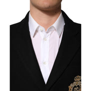 Dolce & Gabbana Black Heraldic Patch Single Breasted Blazer Jacket