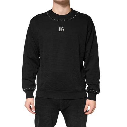 Dolce & Gabbana Bluză de trening neagră din bumbac, cu aplicații