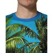 Tricou Dolce & Gabbana din bumbac cu decolteu la baza gâtului și imprimeu cu palmieri albastri