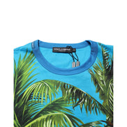 Tricou Dolce & Gabbana din bumbac cu decolteu la baza gâtului și imprimeu cu palmieri albastri