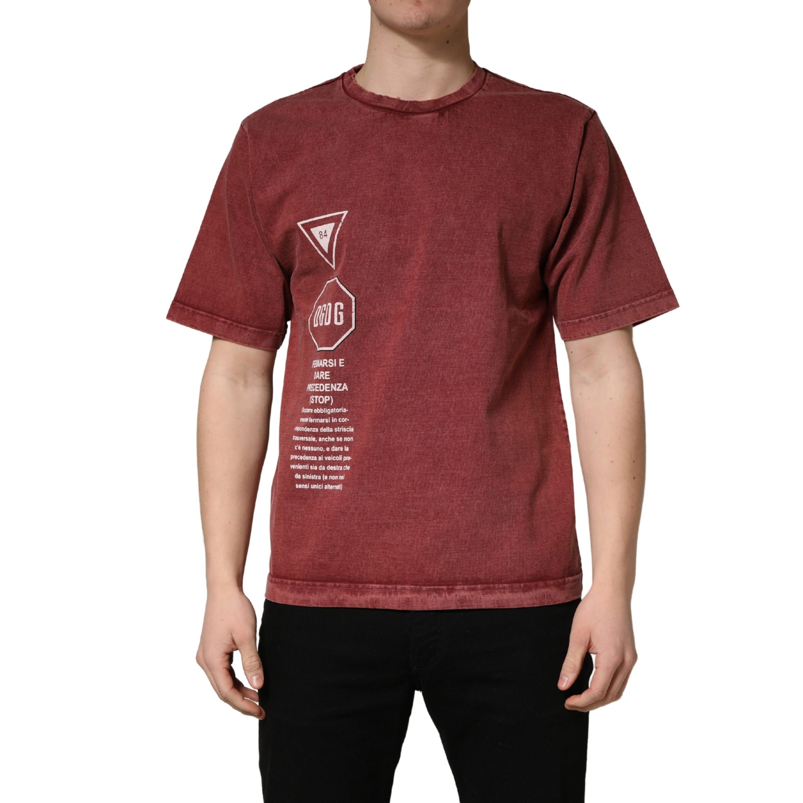 Tricou cu mânecă scurtă, guler rotund, Dolce & Gabbana, imprimat, grena