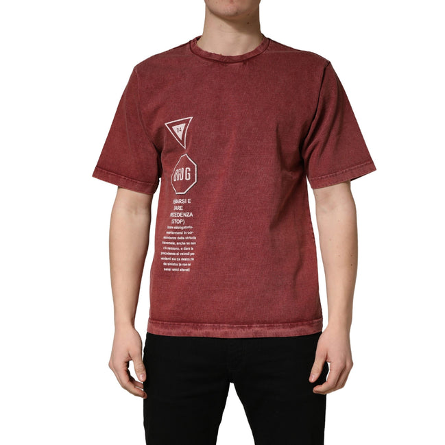 Tricou cu mânecă scurtă, guler rotund, Dolce & Gabbana, imprimat, grena