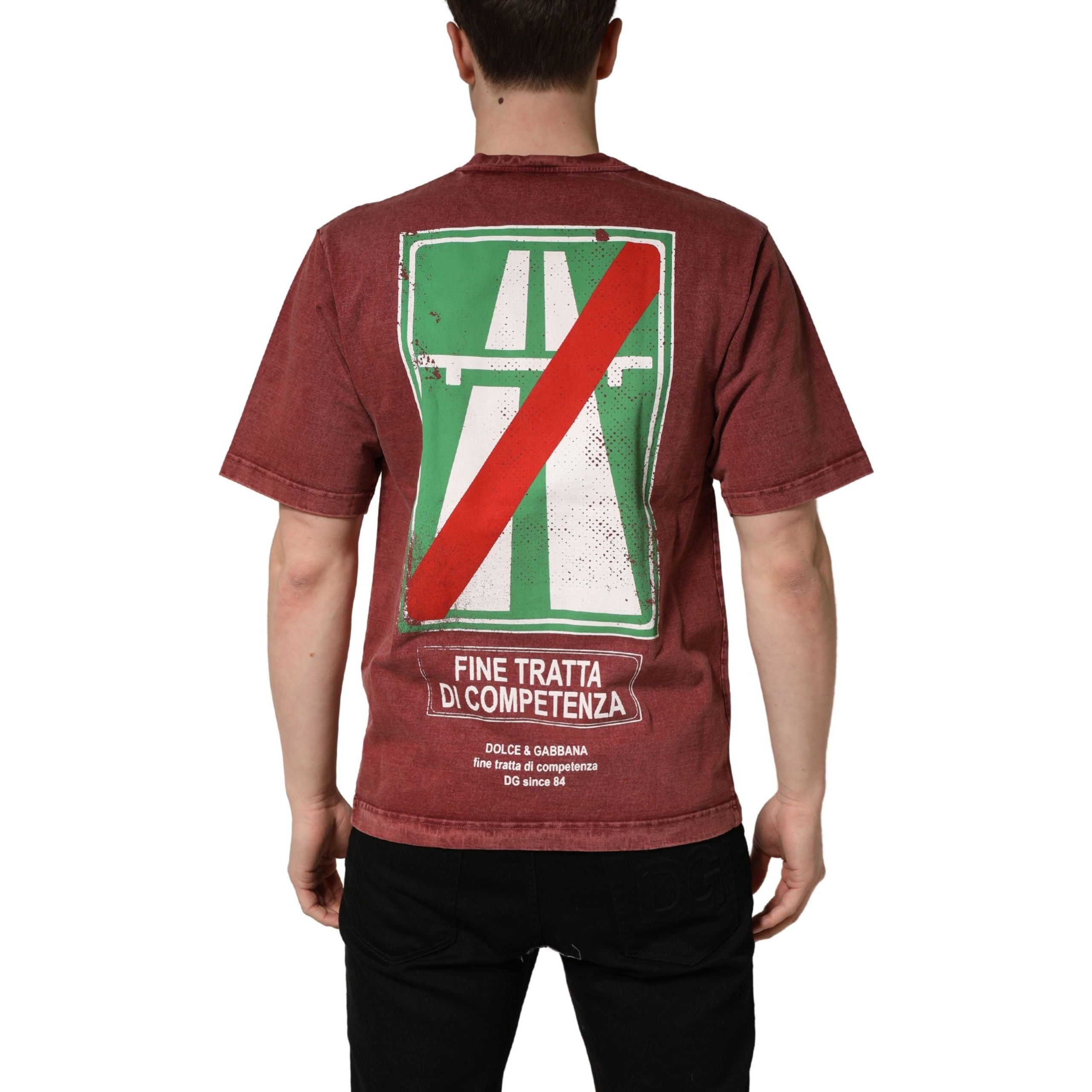 Tricou cu mânecă scurtă, guler rotund, Dolce & Gabbana, imprimat, grena