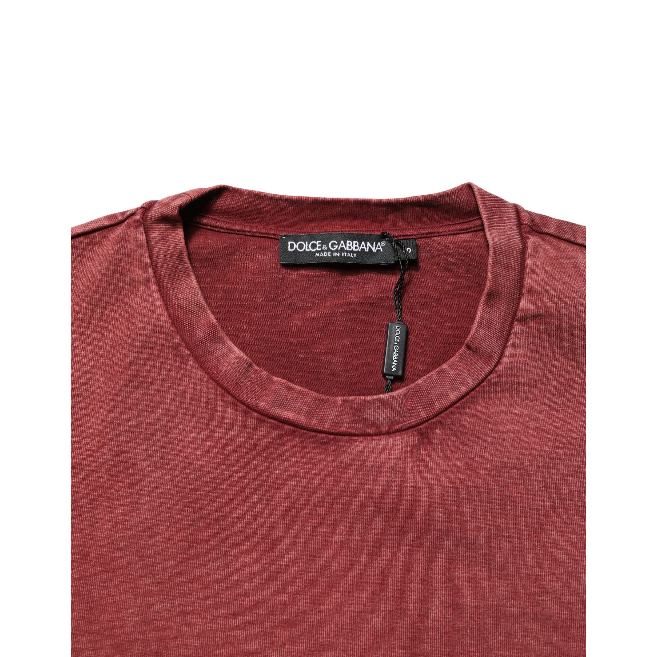 Tricou cu mânecă scurtă, guler rotund, Dolce & Gabbana, imprimat, grena