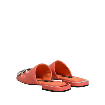 Dolce & Gabbana Orange DG Logo Leather Flat Sandals