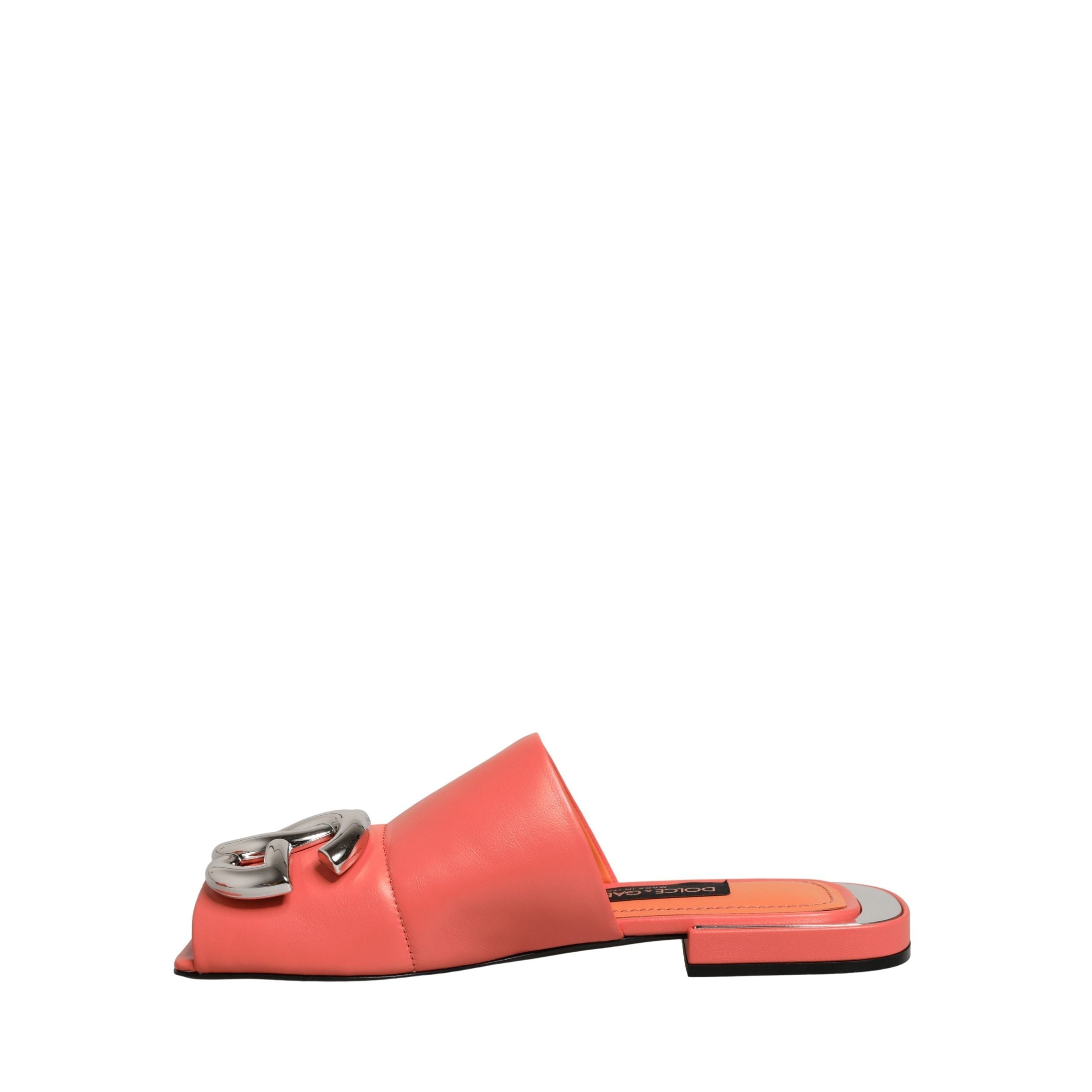 Dolce & Gabbana Orange DG Logo Leather Flat Sandals