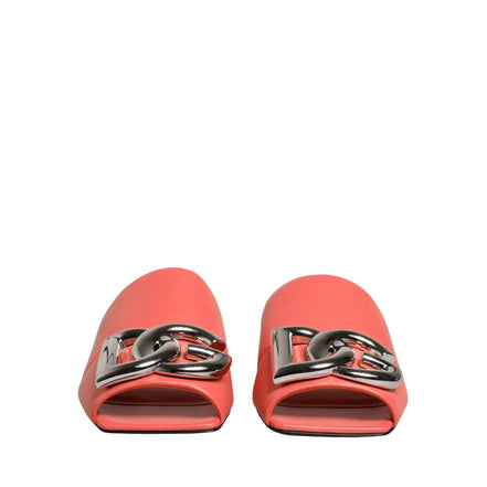 Dolce & Gabbana Orange DG Logo Leather Flat Sandals