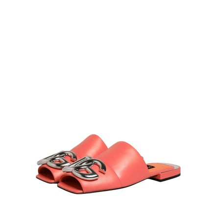 Dolce & Gabbana Orange DG Logo Leather Flat Sandals