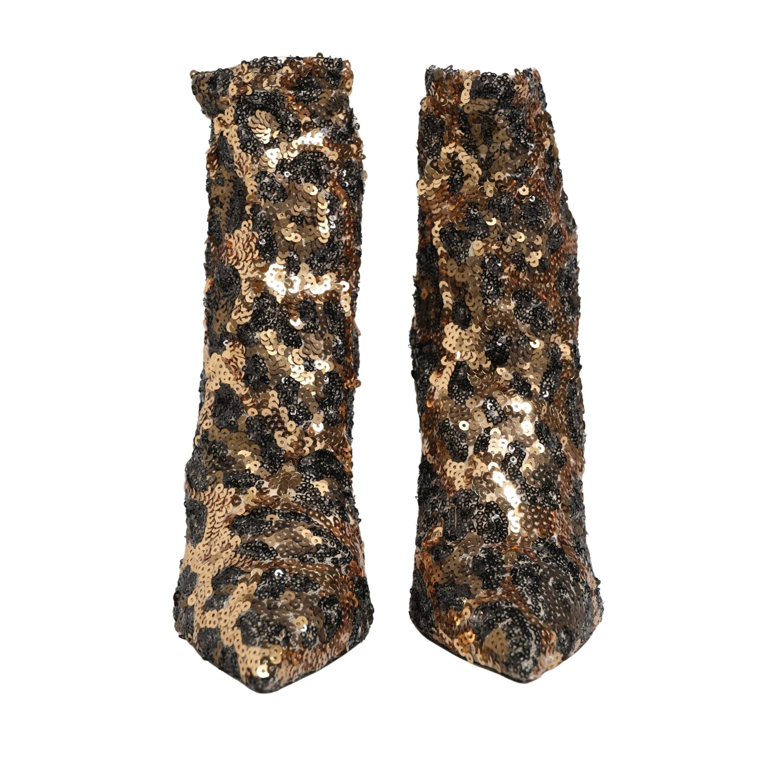 Ghete până la gleznă Dolce & Gabbana Gold Leopard Sequin Sock