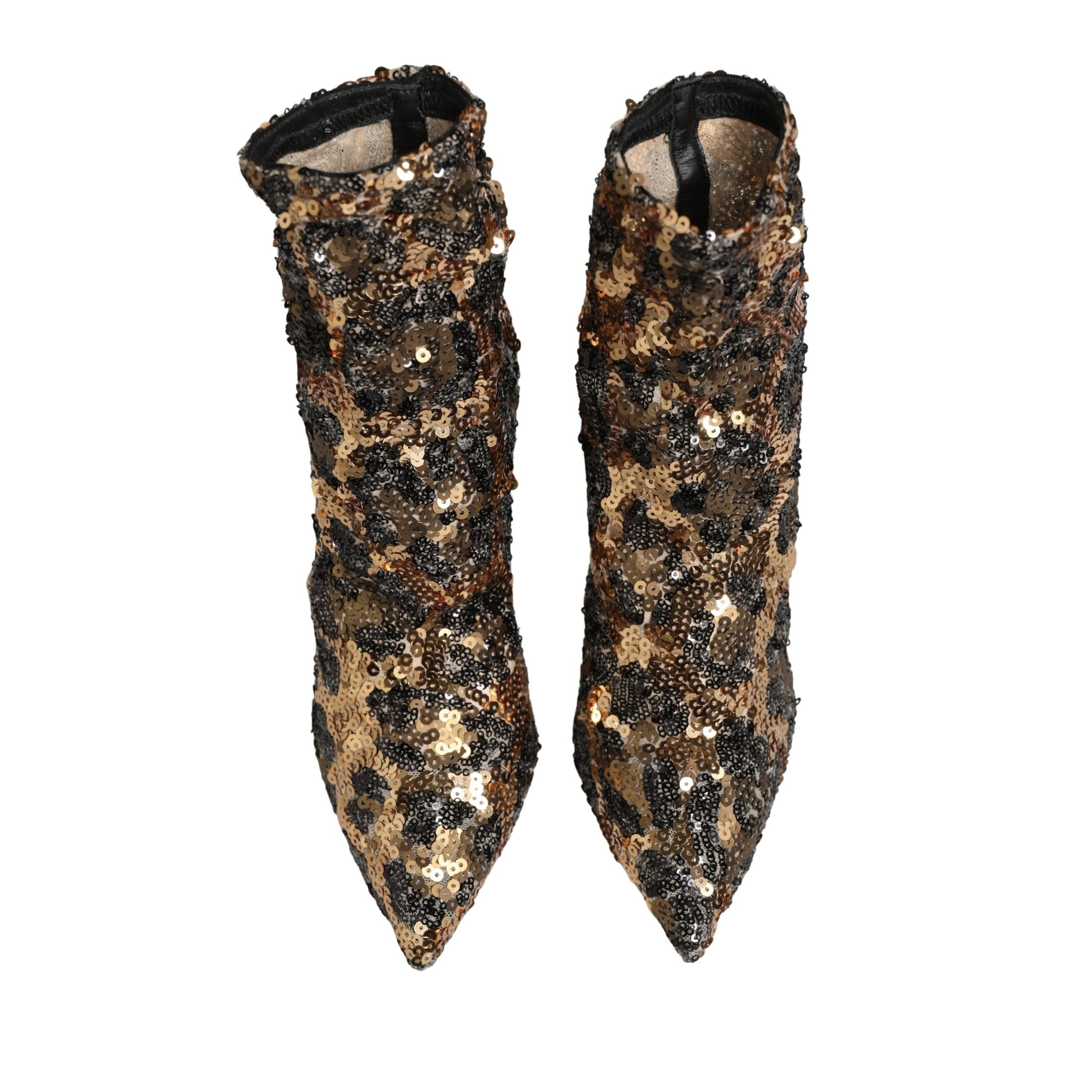 Ghete până la gleznă Dolce & Gabbana Gold Leopard Sequin Sock