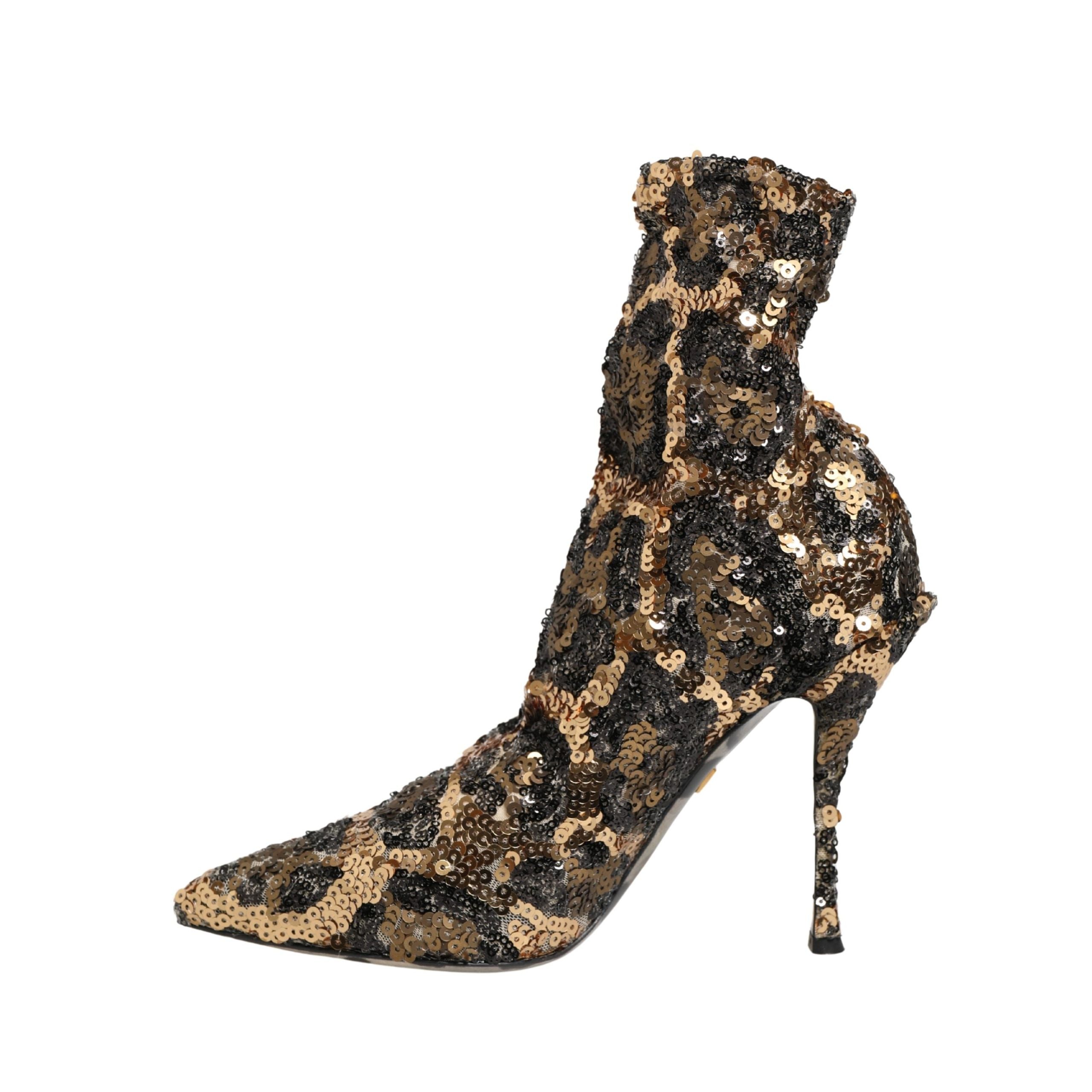 Ghete până la gleznă Dolce & Gabbana Gold Leopard Sequin Sock