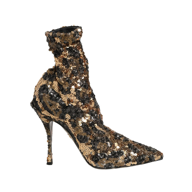 Ghete până la gleznă Dolce & Gabbana Gold Leopard Sequin Sock