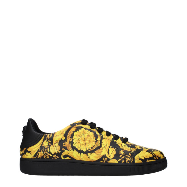 Sneakers Versace negre din piele, cu talpă groasă