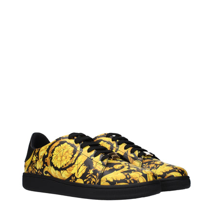 Sneakers Versace negre din piele, cu talpă groasă