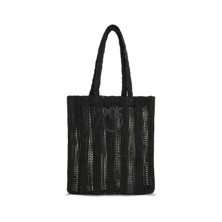 PINKO Black Easy Tote Raffia Bag