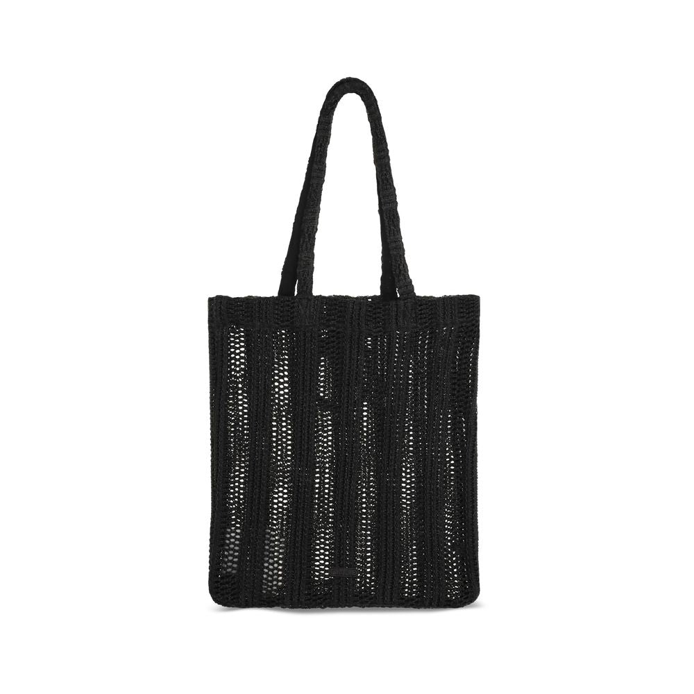 PINKO Black Easy Tote Raffia Bag