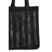 PINKO Black Easy Tote Raffia Bag