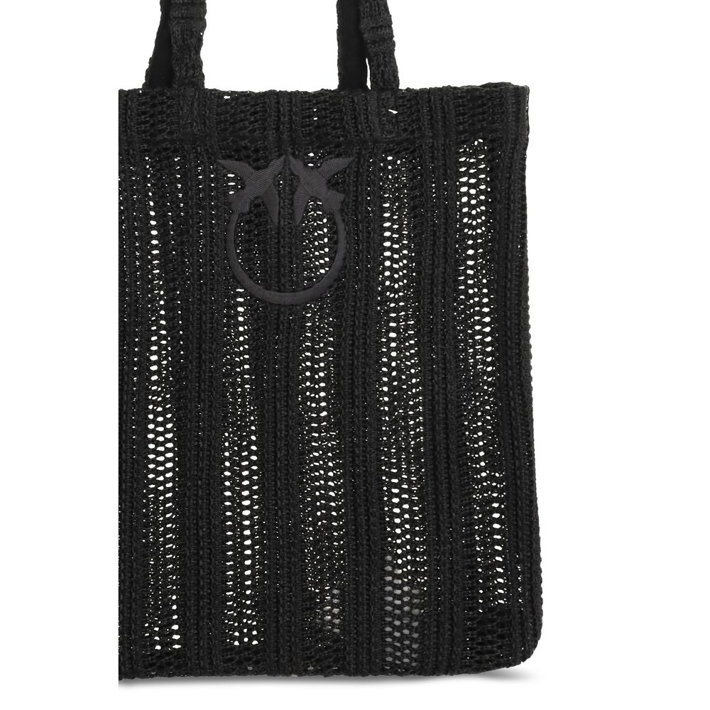 PINKO Black Easy Tote Raffia Bag