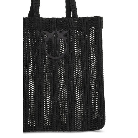 PINKO Black Easy Tote Raffia Bag