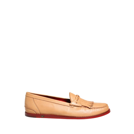 Dolce & Gabbana Beige Tassel Leather Slip On Loafers