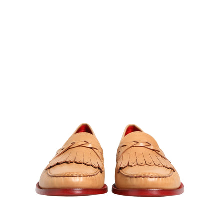 Mocasini slip-on din piele bej cu ciucuri Dolce & Gabbana