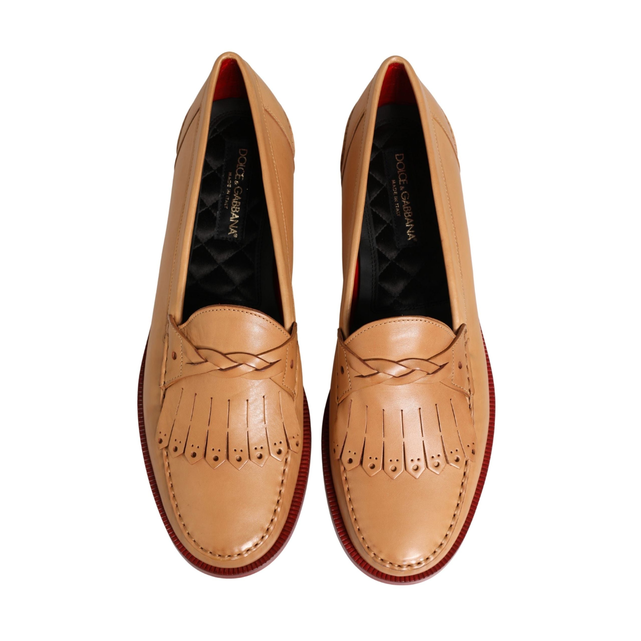 Mocasini slip-on din piele bej cu ciucuri Dolce & Gabbana