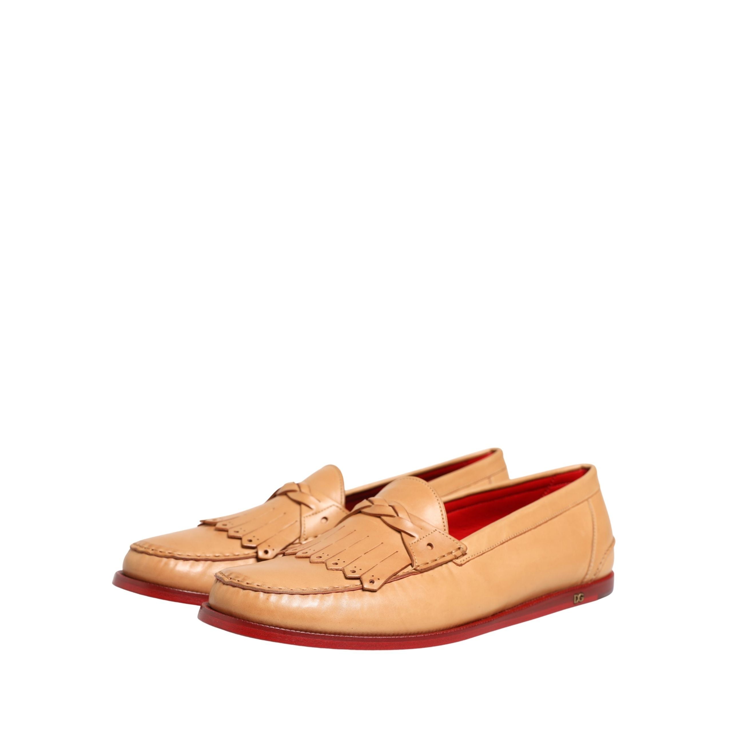 Mocasini slip-on din piele bej cu ciucuri Dolce & Gabbana