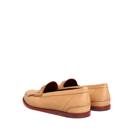 Mocasini slip-on din piele bej cu ciucuri Dolce & Gabbana