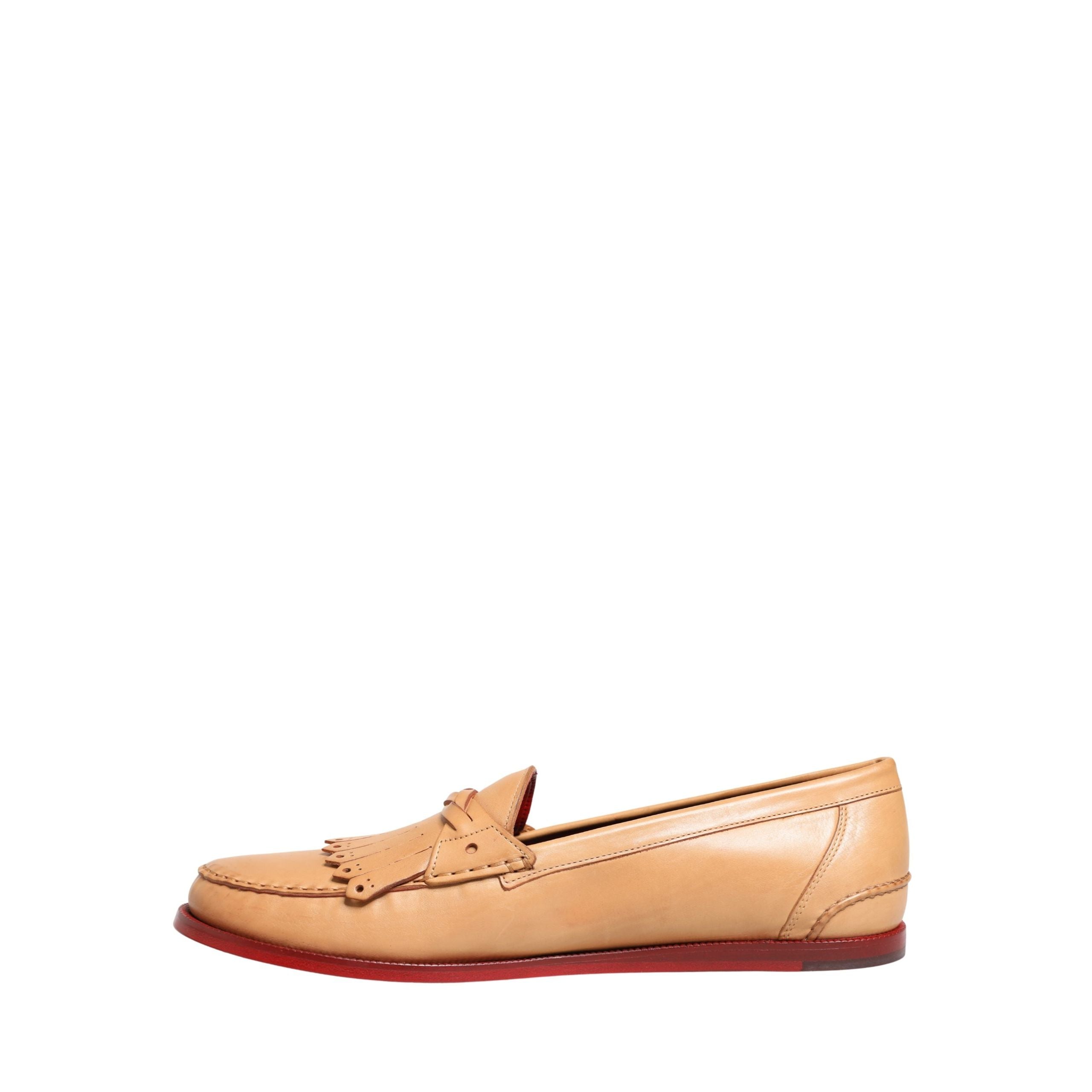 Mocasini slip-on din piele bej cu ciucuri Dolce & Gabbana
