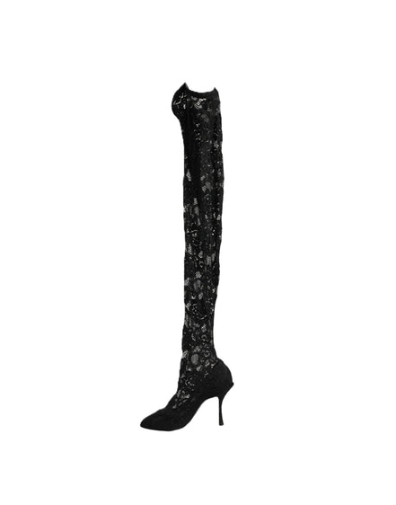 Dolce & Gabbana Black Taormina Lace Socks Boots