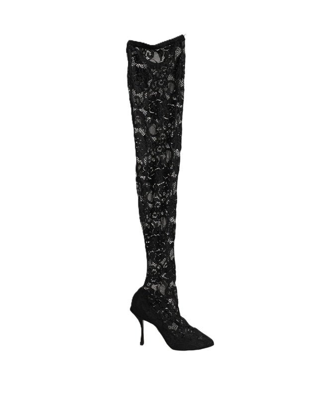 Dolce & Gabbana Black Taormina Lace Socks Boots