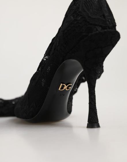 Dolce & Gabbana Black Taormina Lace Socks Boots