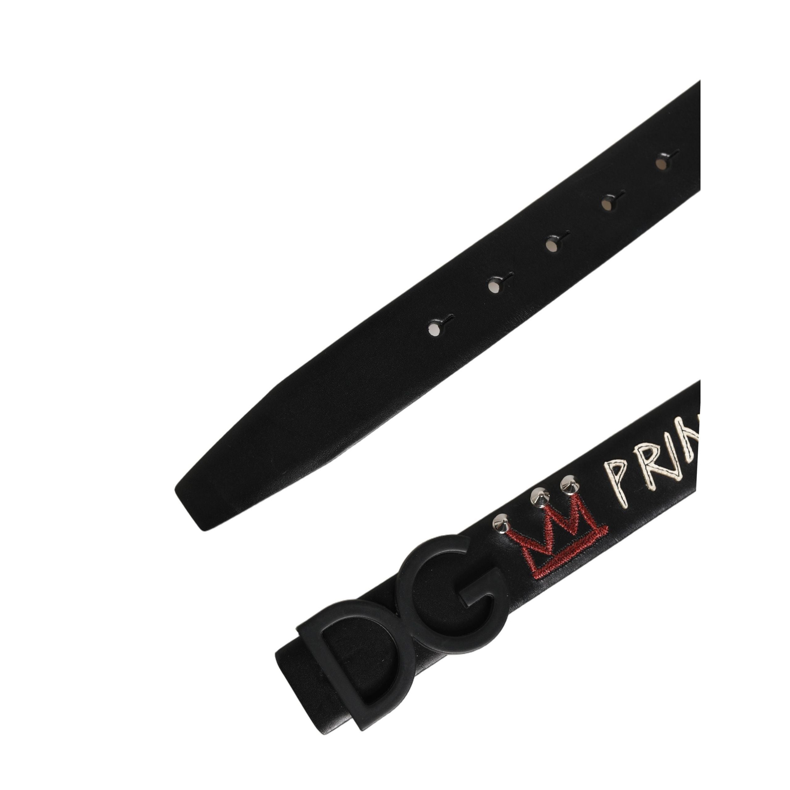 Dolce & Gabbana Black Leather Prince Crown Logo Buckle Belt