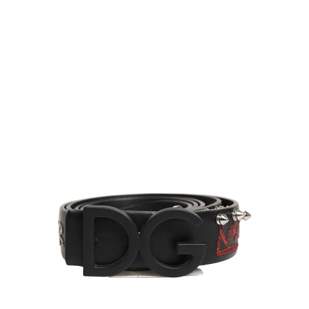 Dolce & Gabbana Black Leather Prince Crown Logo Buckle Belt
