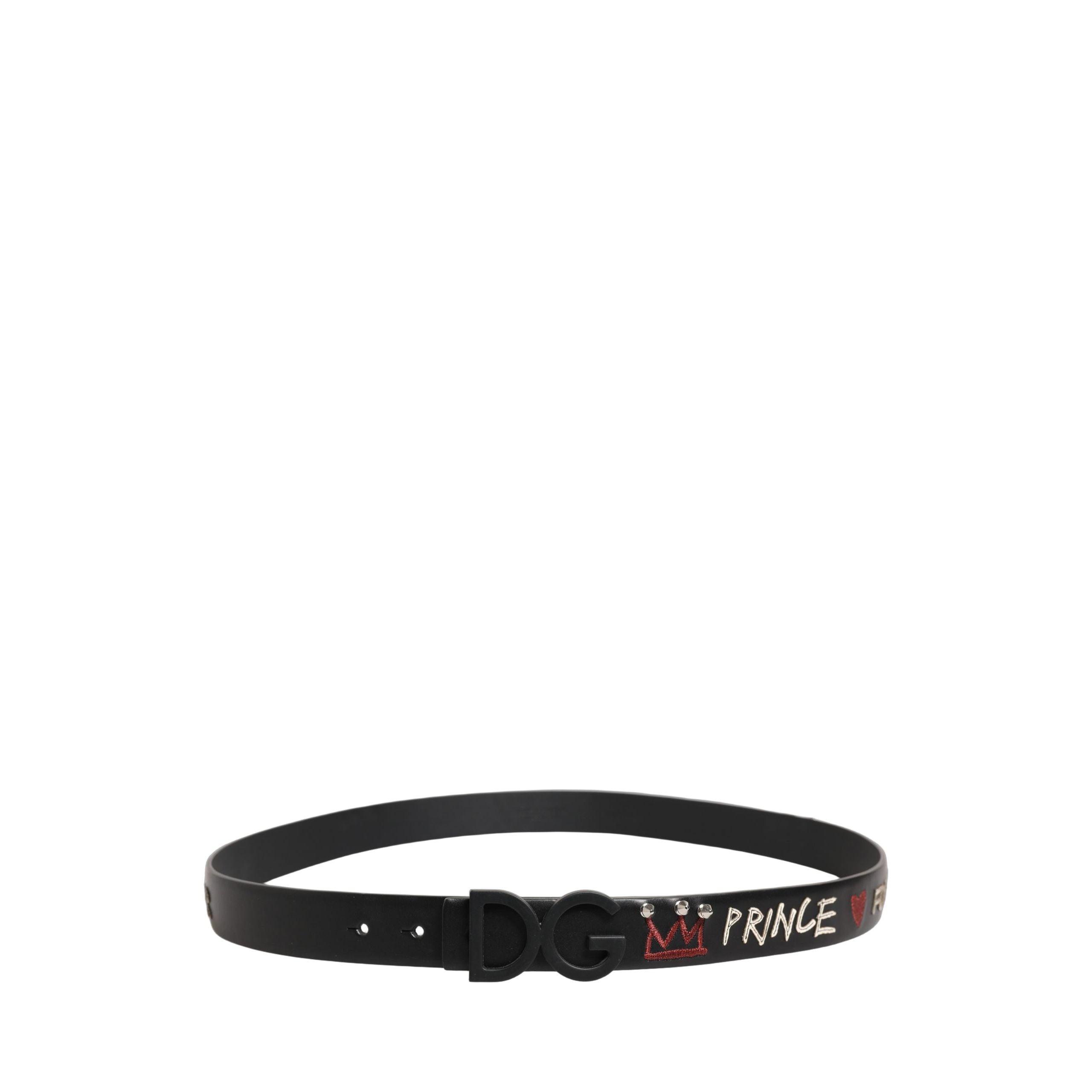 Dolce & Gabbana Black Leather Prince Crown Logo Buckle Belt