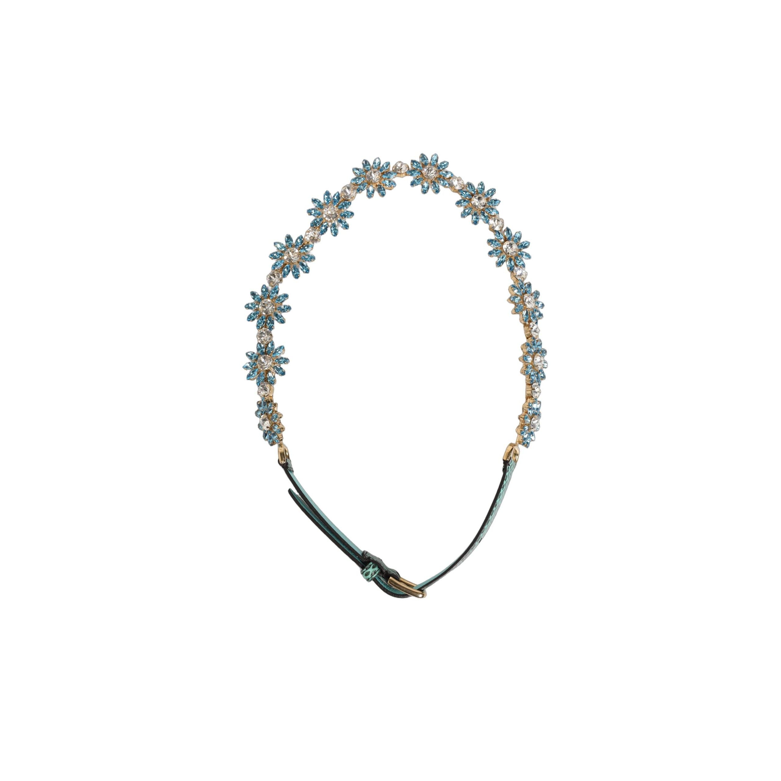 Dolce & Gabbana Green Leather Daisy Crystal Embellished Waist Belt