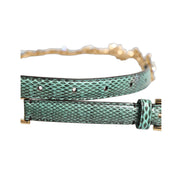 Dolce & Gabbana Green Leather Daisy Crystal Embellished Waist Belt
