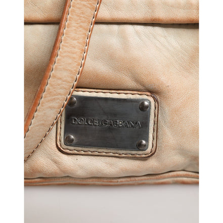 Geantă de umăr Dolce & Gabbana vintage bej din piele cu logo