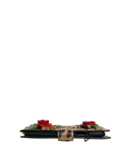 Dolce & Gabbana Husă Flip Cover Maro Leopard cu Cristale iPhone X - XS