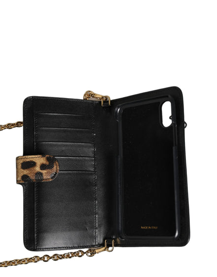 Dolce & Gabbana Husă Flip Cover Maro Leopard cu Cristale iPhone X - XS