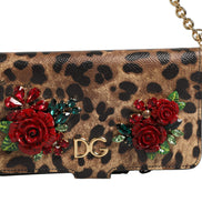 Dolce & Gabbana Husă Flip Cover Maro Leopard cu Cristale iPhone X - XS