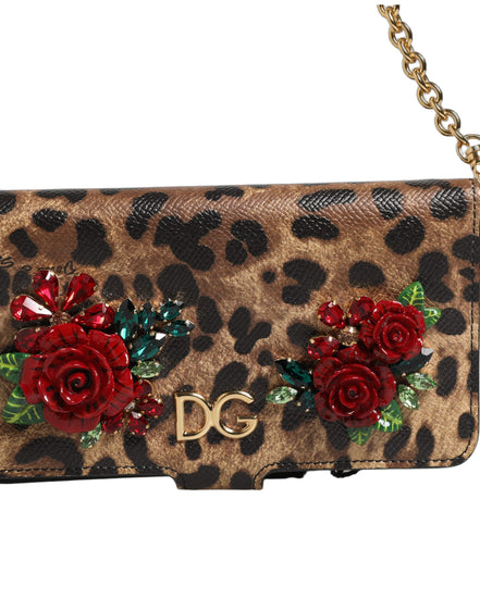 Dolce & Gabbana Husă Flip Cover Maro Leopard cu Cristale iPhone X - XS