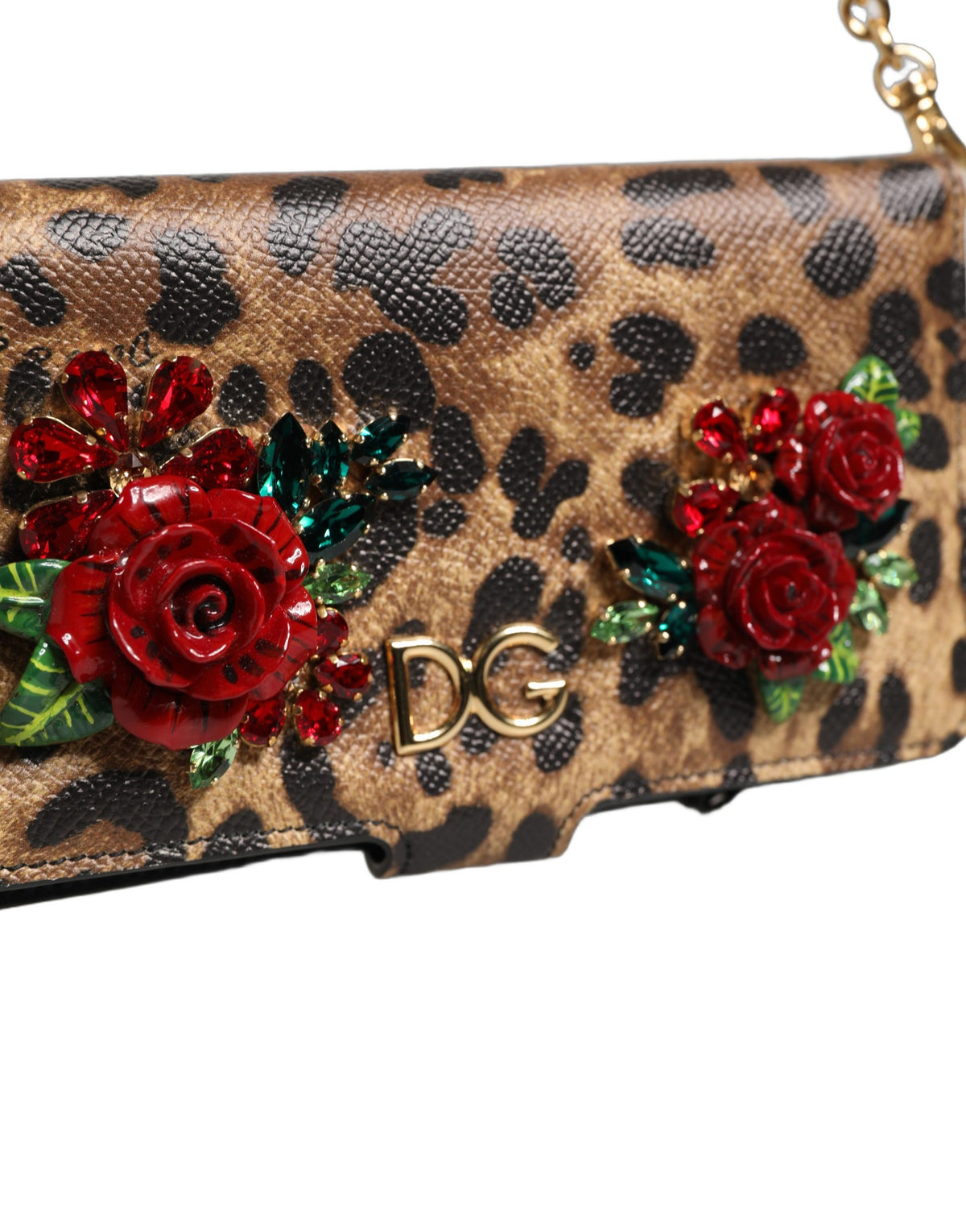Dolce & Gabbana Husă Flip Cover Maro Leopard cu Cristale iPhone X - XS