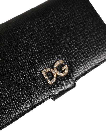 Dolce & Gabbana Black Calf Leather iPhone X-XS Flip Cover Case