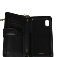 Dolce & Gabbana Black Calf Leather iPhone X-XS Flip Cover Case