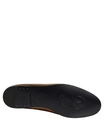 Dolce & Gabbana Gold Leather DG Logo Slip On Loafers