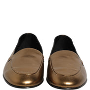 Dolce & Gabbana Gold Leather DG Logo Slip On Loafers