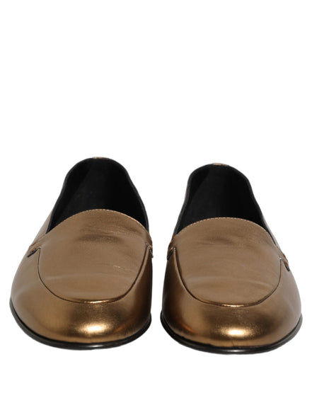 Dolce & Gabbana Gold Leather DG Logo Slip On Loafers