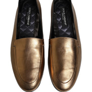 Dolce & Gabbana Gold Leather DG Logo Slip On Loafers